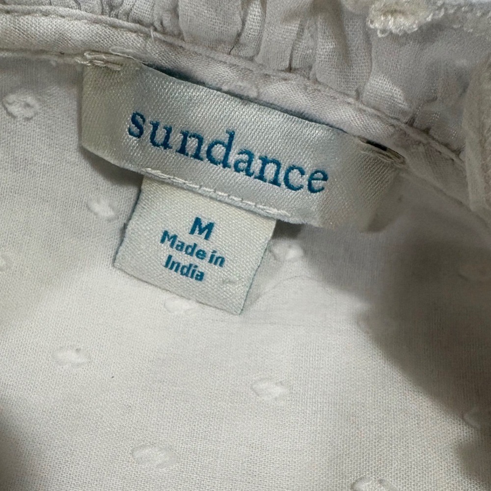 Sundance Eyelet Lace Blouse Medium White Swiss Dot Mock Neck EUC - Picture 7 of 9